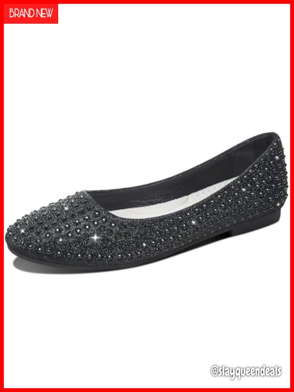 Rhinestone Ballet Flats Round Toe Slip On Comfortable Wedding Party Dress Shoes